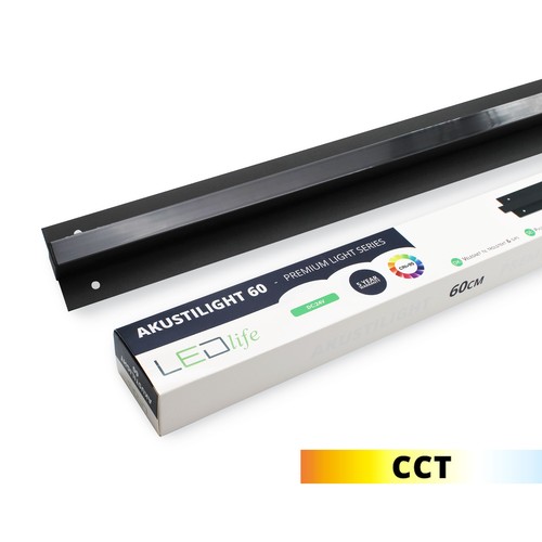 Trebetong/gips LED svart lysskinne 60 cm, CCT - 19W, Akustilight, innfelt, 24V