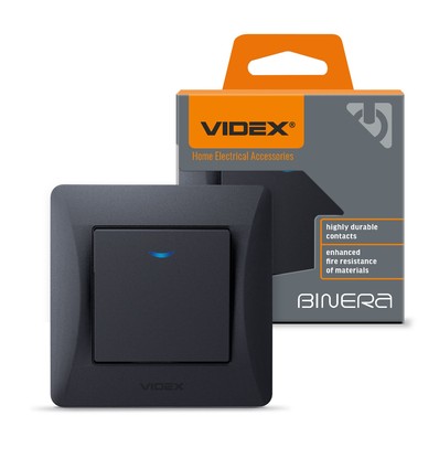 1-pols bryter med indikatorlys - 86x86mm, IP20, sort