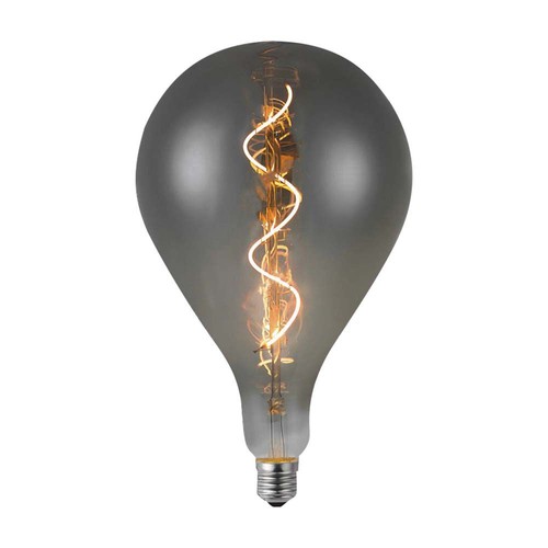 E27 4W LED filament spiralpære - A160, smoky glass, varm hvit