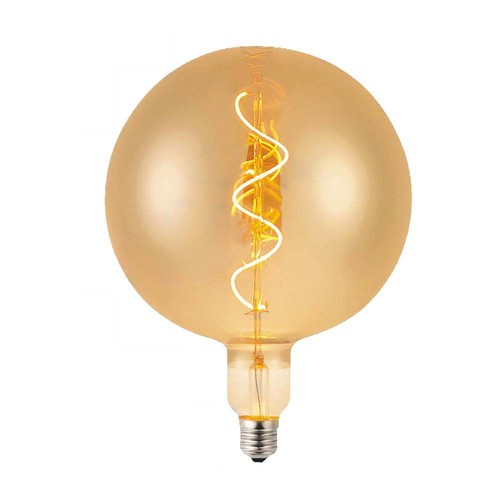 E27 4W LED filament spiralpære - G200 globe, amber glass, varm hvit, 250lm