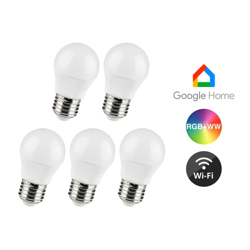 5 stk. Wifi LED-pære - 5W, Tuya/Smart Life, fungerer med Google Home, E27, G45