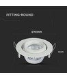 GU10 innbyggingsspot med 30° vippbar ring - Rund, hvit, aluminium, hull: Ø9,3 cm, mål: Ø10,2 cm, IP20 innendørs