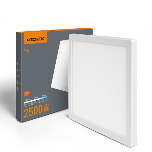 24W LED taklampe, 3-i-1 CCT - 2500lm, 29,2 x 29,2cm, hvit kant, innfellings- eller utenpåliggende panel