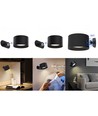 Oppladbar vegglampe CCT - 4,5W, Matt svart, rund, 360° roterbar, IP20, inkl. lyskilde