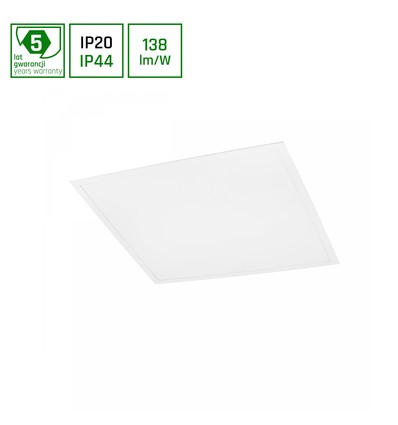 60x60 LED panel, 40W - 6000K, IP44, hvit kant, 5 års garanti
