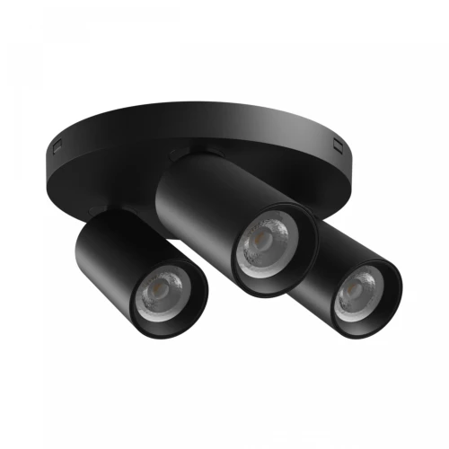 Rund taklampe med 3 spotter, GU10 - Sort, Ø22cm, IP20 innendørs, uten lyskilde