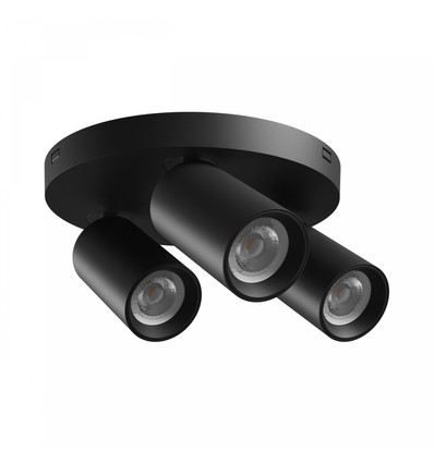 Rund taklampe med 3 spotter, GU10 - Sort, Ø22cm, IP20 innendørs, uten lyskilde