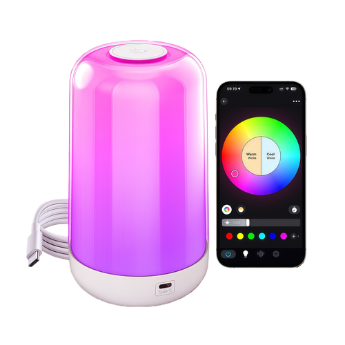 Oppladbar RGB+CCT LED bord/nattlampe - Bluetooth, Hvit, touch dimbar, IP20 innendørs