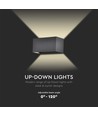 24W LED utendørs vegglampe - IP65, sort, 2720lm, opp/ned lys, 4000K, rektangulær