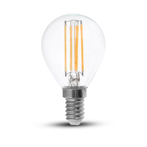E14 4W LED filament pære - P45, klar, varm hvit, 400lm