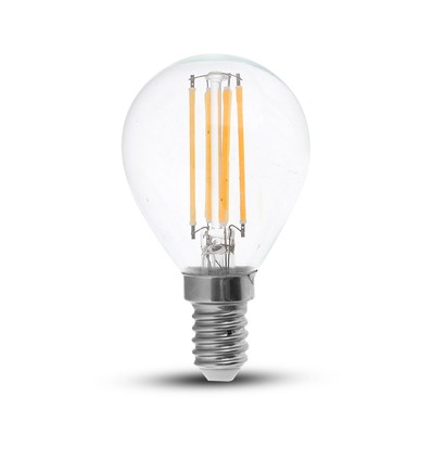 E14 4W LED filament pære - P45, klar, varm hvit, 400lm