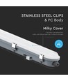 120 cm VT-120137S LED-armatur 36W - vanntett, med sensor, melkefarget deksel, rustfri stålklips, 4000K, 120 lm/W