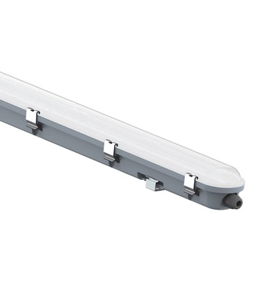 150cm 48W vanntett komplett LED armatur med nødlys - 120lm/W, IP65, 6500K, gjennomkoblet