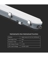 150cm 48W vanntett komplett LED armatur med nødlys - 120lm/W, IP65, 6500K, gjennomkoblet