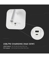 8W LED sengevegglampe med USB/PD lading - CREE chip, 3000K, hvit, inkl. lyskilde