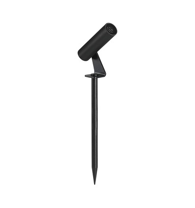 24V LED hagespot med spyd - 2W, IP65, sort, rund, utendørs, aluminium