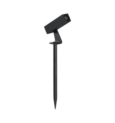 24V LED hagespot med spyd - 2W, IP65, sort, firkantet, utendørs, aluminium