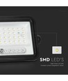 VT-54W LED projektør 50W - med solcellepanel, CCT:7in1, sort hus, batteriindikator, IP65