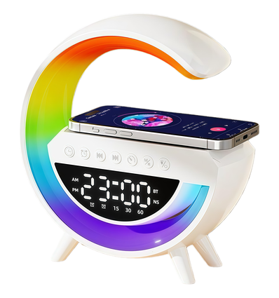 G-formet RGBIC lampe - Trådløs lader, 24x23cm, Hvit, Bluetooth, 5V USB