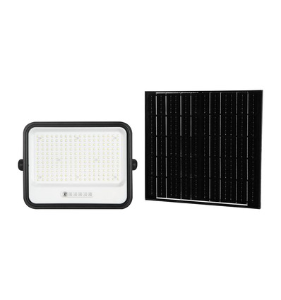 400W Solcelle LED lyskaster, 7-i-1 CCT - IP65, sort, LiFePO4 batteri, inkl. solpanel og batteriindikator