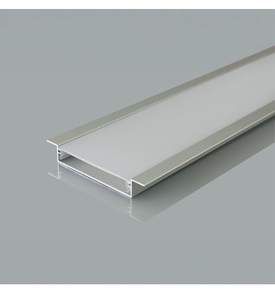 2m innfellingsprofil til LED strips - Sølv aluminium, inkl. deksel, for strips opptil 48,2mm, IP20