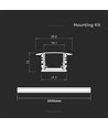 2000 mm VT-71006 monteringssett - med diffuser til LED-strip, innfelt, 17x14 mm, sølv