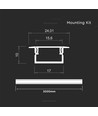 2m aluprofil monteringssett - Alu-farget, 17x10mm, innfelt, inkl. deksel