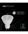 GU10 6W LED pære - 38°, 445lm, erstatter 60W, hvit plast
