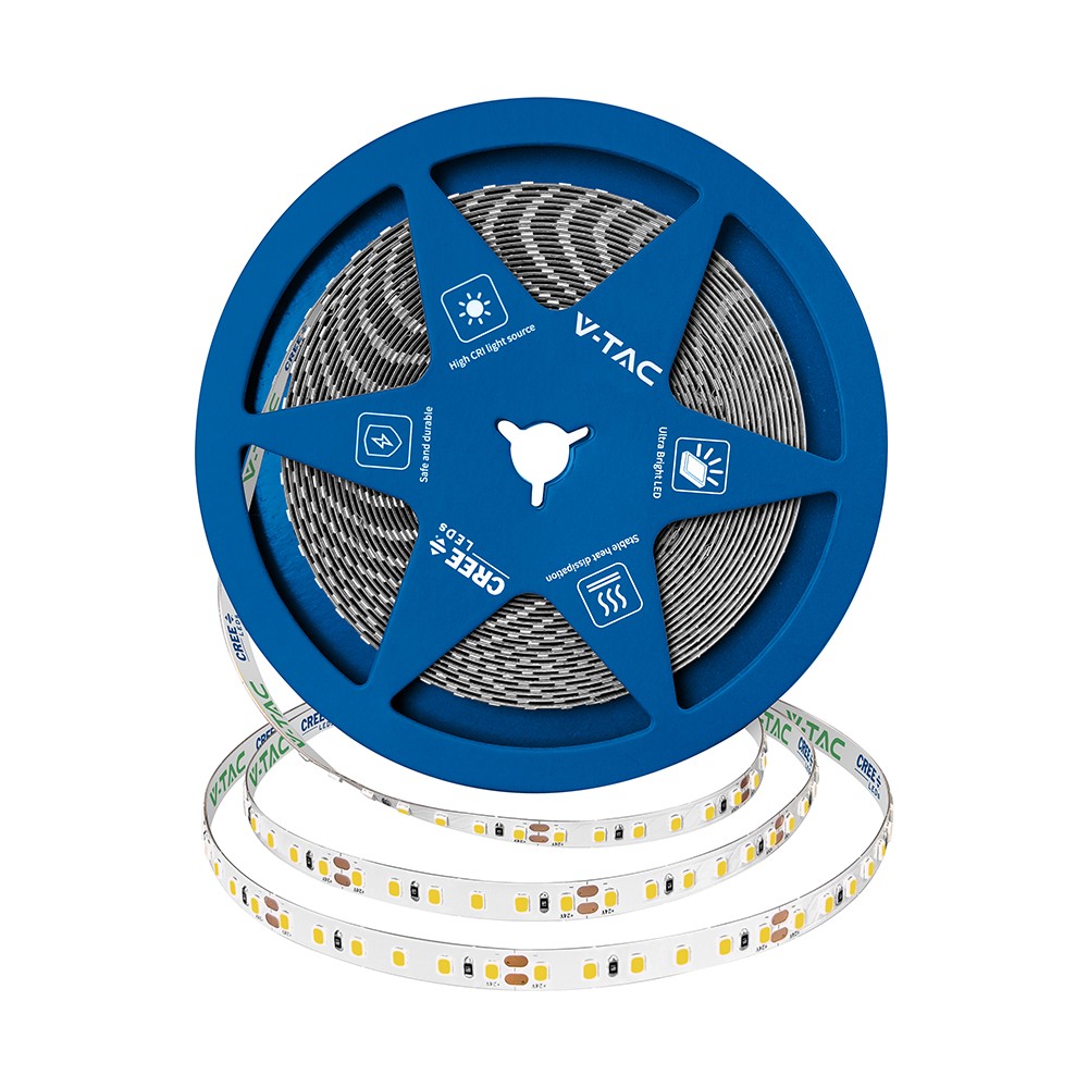 120 VT-2835 LED-lysliste 10W/m - Cree-chip 6500K IP20 24V 8mm dobbel PCB (10m/rull) (pris/m) - Kulør : Kald