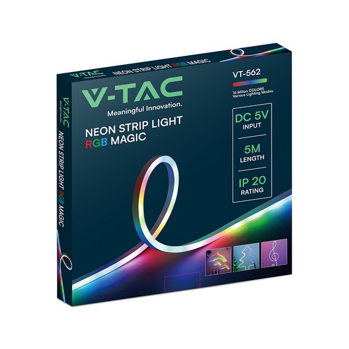 5m VT-562 neon lyslist - med kontroller, Magic RGB, sett, DC 5V, pris/sett