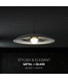 G9 Designer pendellampe - Sort/hvit, metall og glass, Ø45cm, justerbar høyde opptil 1,5m, uten lyskilde