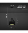 E27 Designer pendellampe, Ø28cm - Sort, metall og keramikk, uten lyskilde, max 60W