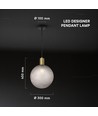 E27 designer pendeloppheng - Ø10cm, børstet messing og røykfarget glass, uten lyskilde