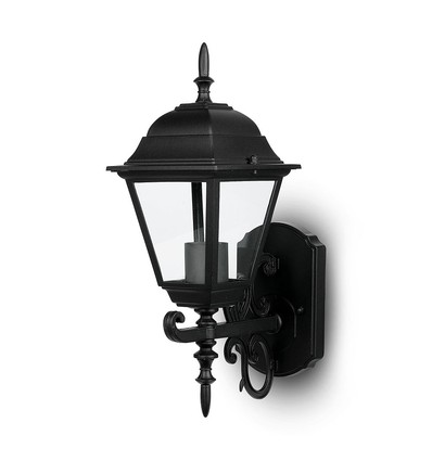 E27 utendørs vegglampe / lanterne - Matt sort, IP44, oppovervendt lys, uten lyskilde