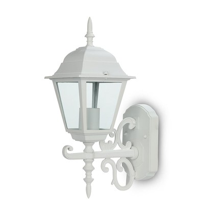 E27 utendørs vegglampe, hvit - Lanterne, oppadvendt, IP44, aluminium og glass