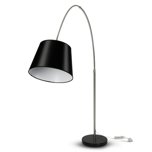 Sort LED gulvlampe med marmorfot - E27 fatning, max 60W, 192cm høy, moderne design
