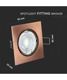 GU10 Bronse Downlight - Firkantet, hull: Ø7,4 cm, mål: 8,2 x 8,2 cm