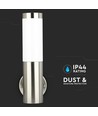 E27 vegglampe i rustfritt stål - IP44 utendørs, sølv/hvit, uten lyskilde