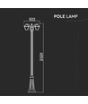 2-hodet hagelampe til E27, 230cm - IP44, sort, aluminium, uten lyskilde