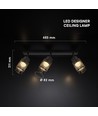 18W LED designer taklampe med 3 spots - 2160lm, 3000K, matt sort, justerbar, inkl. lyskilde