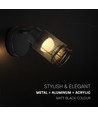6W designer vegglampe - Matt sort, 3000K, 720lm, IP20 innendørs, inkl. lyskilde