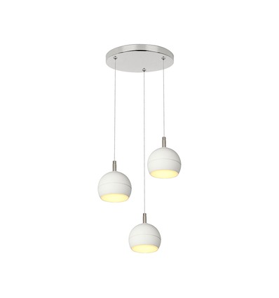 3x10W LED designer pendellampe - 3600lm, 3000K, børstet nikkel, hvit finish