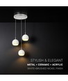 3x10W LED designer pendellampe - 3600lm, 3000K, børstet nikkel, hvit finish