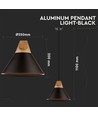 Ø26cm pendel i aluminium med tretopp - E27 sokkel, max 60W, sort, uten lyskilde