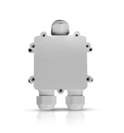 Vanntett 3-veis koblingsboks, hvit - IP68, 450V, 24A, UV-resistent, utendørs