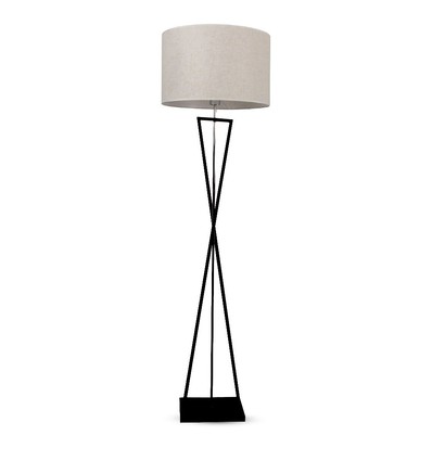 Designer gulvlampe E27 - rund elfenbensfarget lampeskjerm, sort metallfot