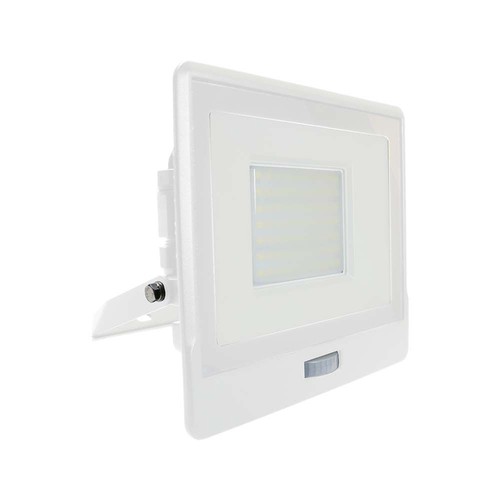 Vt-158s LED projektør 50W - med PIR-sensor, Samsung-chip, 4000K, hvitt hus