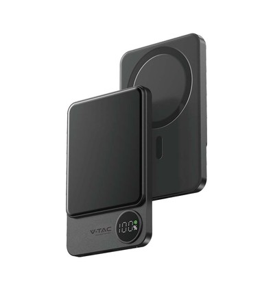 9 mm ultratynn powerbank - 5000 mAh, MagSafe, aluminiumlegering, magnetisk, trådløs hurtiglading, romgrå