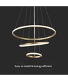 Vt-7816 LED hengende dekorativ lampe - Ø600+Ø400+Ø200, 3000K, malt gull, hus
