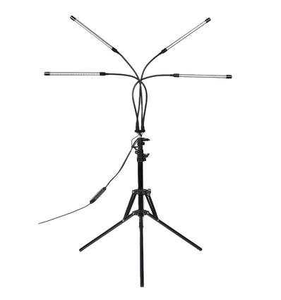 LEDlife vekstlys med stativ - Svart, 4 lamper, justerbar høyde, fleksible armer